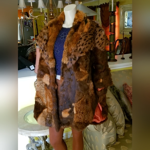 Winner's Circle vintage multi-color patchwork Fur coat Cape - Picture 2 of 16